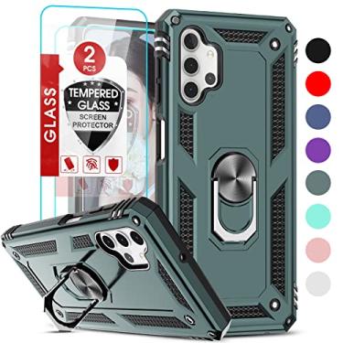 Imagem de LeYi Capa para telefone A32 5G, Capa para Galaxy A32 5G com [embalagem com 2] Protetor de tela de vidro temperado, [nível militar] Capa de telefone com suporte magnético para Samsung A32 5G (não serve para 4G), Verde