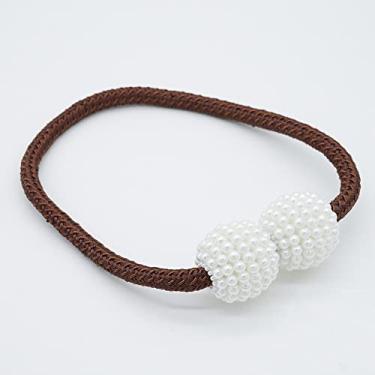 Imagem de Suporte de cortina de gravata magnética prendedor de fivela clipe haste de cortina para decoração de casa acessórios decorativos, pérola, café, 1 peça