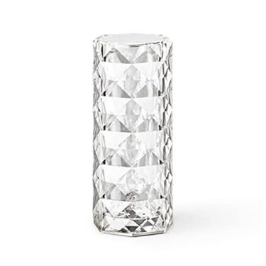 Imagem de Abajur de mesa de cristal com controle de toque, luz noturna de LED rosa criativa, lâmpada noturna de cristal de diamante colunar romântica, luminária de cabeceira, decoração de jantar à luz de vela
