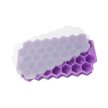Imagem de Bandeja de cubo de gelo 37 grades bandeja de cubo de gelo molde de gelo de silicone com tampas para bar de sorvete festa uísque coquetel ferramentas de bebida fria molde de cubo de gelo (cor: roxo)