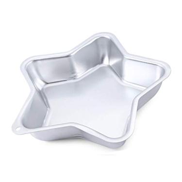 Imagem de ZDYWY Molde de cozimento 3D de alumínio em forma de pentagrama de estrela de cinco pontas de 21,5 cm Molde de bolo de estanho de aniversário - estrela