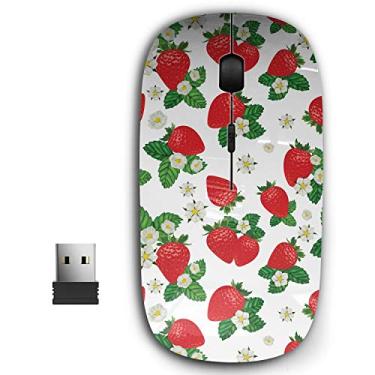 Imagem de Mouse sem fio USB ergonômico portátil 2,4 G para PC, laptop, computador, notebook com nano receptor (morango)
