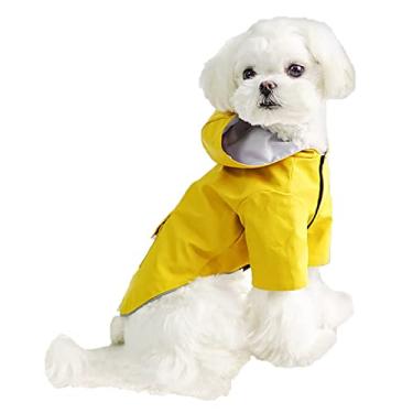 Imagem de Capa de chuva com capuz para cachorro leve à prova d'água à prova de vento jaqueta de chuva respirável ao ar livre poncho refletivo para cães pequenos e grandes, amarelo, 3GG (peito: 60cm)