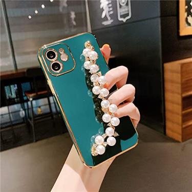 Imagem de Pulseira de pérolas chapeamento capa macia para iphone 13 12 pro max 11 xs x xr 7 8 plus mini se 2 glitter capa de silicone, d, para iphone xs