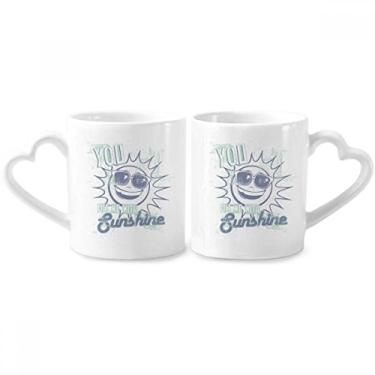 Imagem de Conjunto de canecas de porcelana para casal, vidro e sol azul, com alça de coração