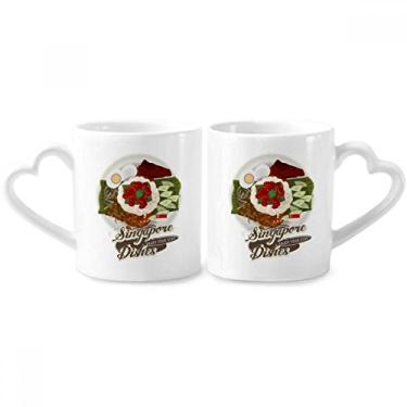 Imagem de Conjunto de canecas tradicionais de porcelana para casais, Nasi Lemak, de Singapura, com alça de coração