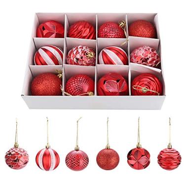 Imagem de 12 peças 5,7 cm penduradas bolas vermelhas de natal decoração enfeite de árvore de natal suprimentos de decoração