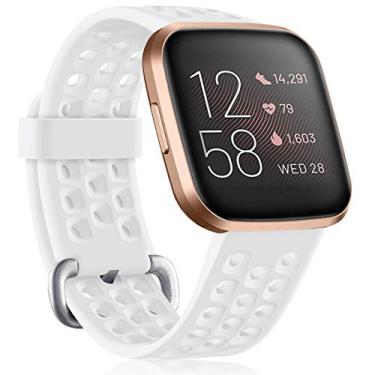 Imagem de Pulseiras esportivas GEAK para Fitbit Versa 2/Versa Bands/Versa Lite Smartwatch, à prova d'água e pulseiras respiráveis com fivela de metal para Fitbit Versa 2 Smart Fitness Watch feminino, masculino, pequeno grande, Branco, Large 7.1"-8.7"