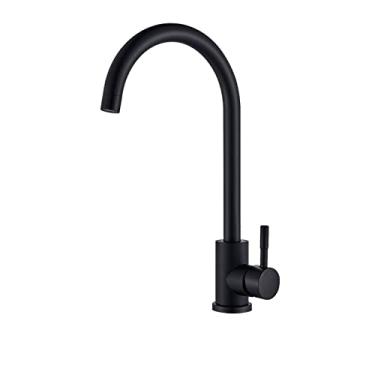 Imagem de Torneira para lavatório de banheiro preta de aço inoxidável Lavagem quente a frio Torneira de guindaste Torneiras de pia de rotação livre com alça única, preta alta B