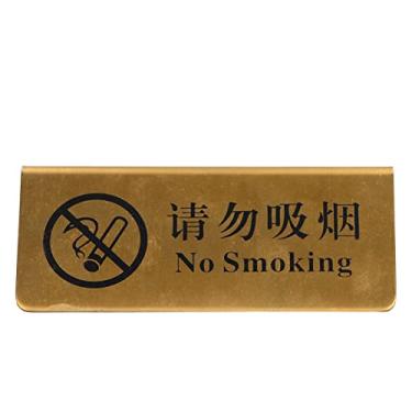 Imagem de Placa de Mesa Dourada, Placa de Mesa de Aço Inoxidável Dupla Face de Metal Em Forma de Tenda para Hotel (Proibido fumar em chinês e inglês)