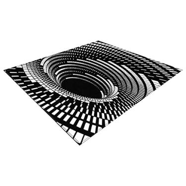 Imagem de oAutoSjy Tapete de visão estéreo 3D preto branco xadrez área tapete de chão decorativo moderno geométrico abstrato tapete capacho veludo antiderrapante ilusão ótica tapete para sala de estar quarto, 60 cm x 90 cm