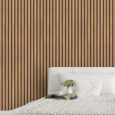 Imagem de Papel de Parede Adesivo Efeito Painel Madeira Ripada Cerejeira