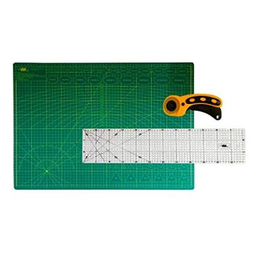 Imagem de Kit Base De Corte A2 Verde 45x60 Cortador 45mm Regua 15x60