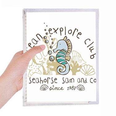 Imagem de Caderno Hippocampus com estampa de desenho de vida marinha com folhas soltas para diário recarregável