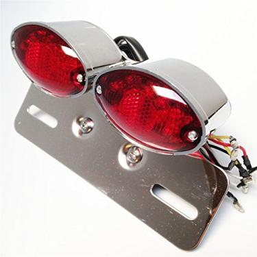 Imagem de NBX- Universal Cat Eye Custom Motorcycle Tail Brake License Plate Light Chromed Red Veja a descrição para compatibilidade com detalhes