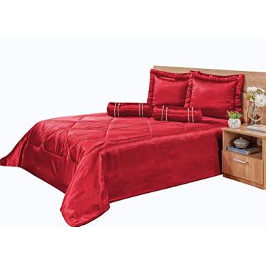 Imagem de Kit Pérola Casal 09 Peças Mellindre Vermelho Padrão Tecido, Superior. Cetim 100% Poliéster. Inferior. 100% Poliéster