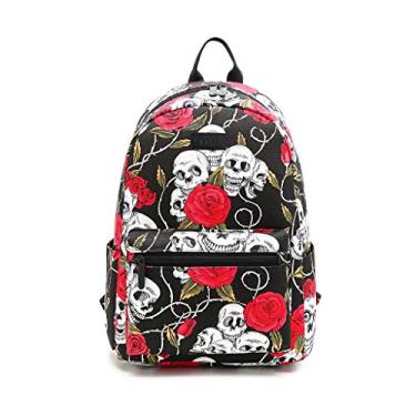 Imagem de Mochila Fvstar floral e fofa para adolescentes, mochila, mochila, bolsa de lona, bolsa de viagem, Red Skull, Large