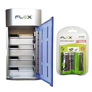 Imagem de Carregador Flex AA AAA C D Baterias 9v Led com 8 Pilhas D 4500 mAh Recarregáveis Universal FX-C06