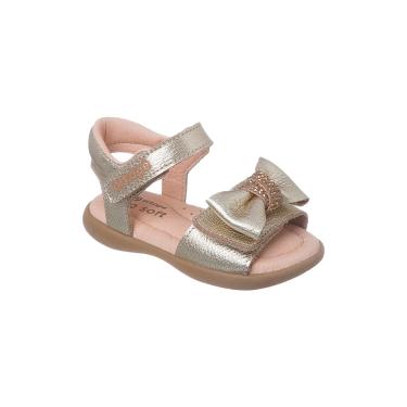 Imagem de Sandália Infantil Feminina Ortopé Carinhoso Couro Laço Strass Dourada