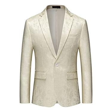 Imagem de Jaqueta de smoking masculina, blazer com um botão, casacos esportivos elásticos, terno formal de trabalho, escritório, bege, 3GG (busto: 111 cm)