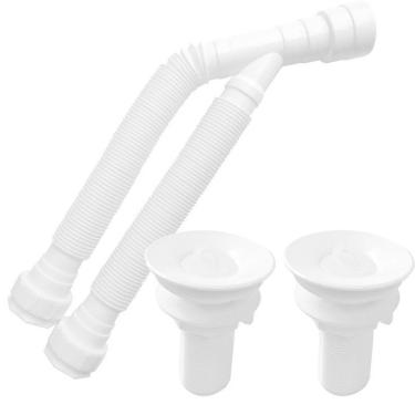 Imagem de Sifão Sanfonado Duplo 80Cm Branco Com Valvula