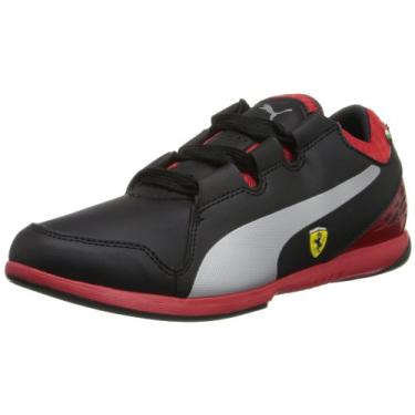 Imagem de PUMA Tênis Valorosso Ferrari JR (criança pequena/criança grande), Preto/prata metálico/Rosso Corsa, 5 Big Kid