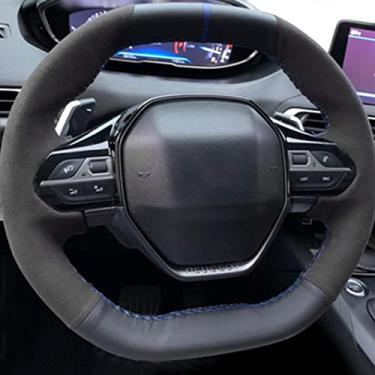 Imagem de BORATO Cobertura de volante de costura manual de camurça de carro, para Peugeot E-208 2020 508 208 2019 2020 3008 4008 5008 2016-2019