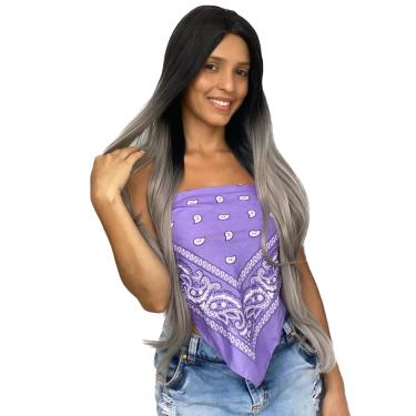 Imagem de Peruca Mini Lace ao Meio Futura Ombre Platinada Preta Cinza