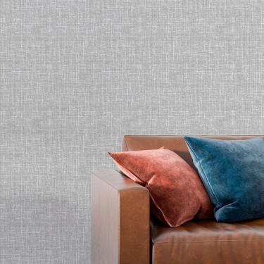 Imagem de Papel de parede 3D Auto Colante efeito tecido linho cinza Realista Decorativo Vinil Quarto 15m