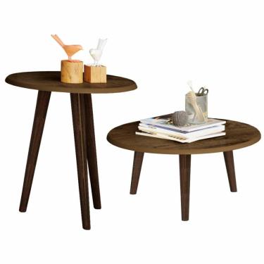 Imagem de Conjunto Para Sala Com Mesa De Centro E Mesa Lateral Pés Palito - Madeira Rústica - RPM Móveis
