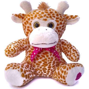 Imagem de Bichinhos De Pelúcia Selva Safari Com Lacinho Coração Bordado No Pé Brinquedo Decoração 30Cms (Girafa)