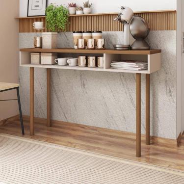 Imagem de Aparador Pés de Madeira Retro Megan Caemmun Off White/Nogueira Caiena