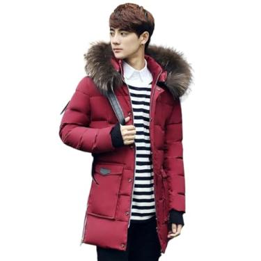 Imagem de Jaqueta masculina quente de inverno parka de lã grossa removível com capuz jaqueta masculina, Vermelho, M
