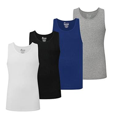 Imagem de New Balance Camiseta regata masculina de algodão canelada sem mangas (pacote com 4), Preto/Branco/Cinza claro/Team Royal, G