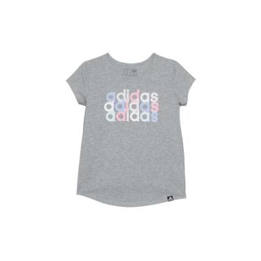 Imagem de adidas Camiseta de algodão essencial de manga curta para meninas, Cinza mesclado, rosa, multi, M