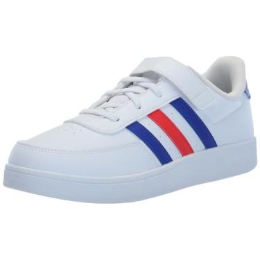 Imagem de adidas Tênis infantil unissex Grand Court, Branco/azul lúcido/vermelho brilhante (renda elástica), 6.5 Big Kid