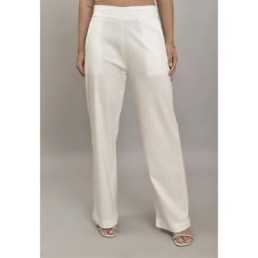 Imagem de Calça Pantalona em Linho Feminina na Cor Off-White Dialogo Jeans-Feminino