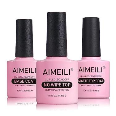 Imagem de AIMEILI Base e Top Coat Extrabrilhos e Top Coat Fosco, 3x10ml Esmaltes de Unhas e Sem Limpeza, Conjunto de Gel para Unhas em UV LED Kit