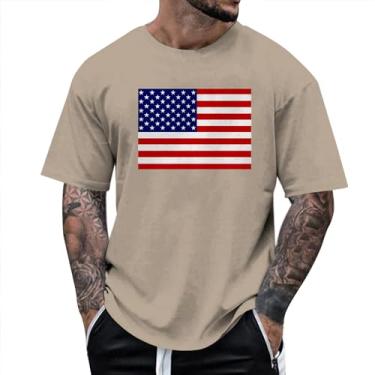 Imagem de Camisetas masculinas 4 de julho bandeira americana patriótica manga curta camisetas modernas verão camisetas casuais para homens, Caqui, P