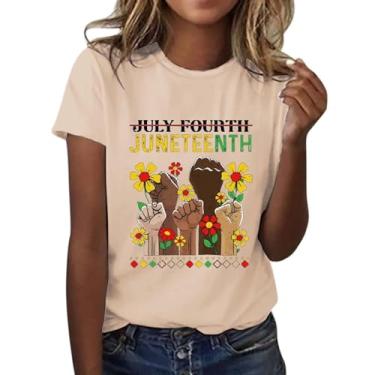 Imagem de Juneteenth Camisetas femininas afro-americanas da história negra Melanin camiseta Freedom Day blusa túnica gola redonda, Bege, XXG