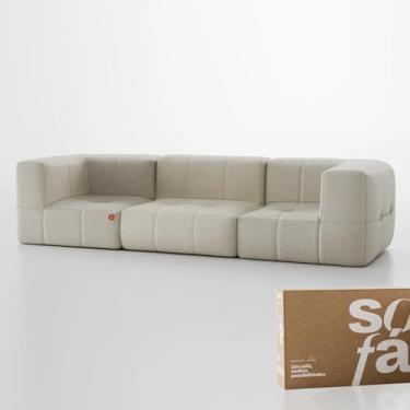 Imagem de Sofá 3 lugares Modular - Sofá na Caixa em Boucle com 3 Módulos 2,58m (Linho)