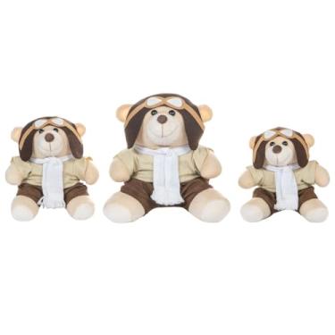 Imagem de Trio De Ursos PMG Para Nicho Decoração Menino Aviador Branco Bebê Baby Decoração Quarto Festa Pelúcia Presente Revelação