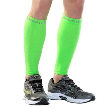 Imagem de Zensah Mangas de compressão para perna de corrida – tala de canela, manga de compressão de panturrilha para homens e mulheres (verde neon, PP/pequeno)