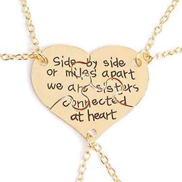 Imagem de Conjunto de 3 peças Best Friends Forever com pingente de coração partido e colar gravado BFF Friendship (ouro - "We are sisters connected at heart")
