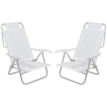 Imagem de Kit 2 Cadeira Reclinável Sunny 6 Posições Em Alumíno Para Praia Piscina Camping Branca - Belfix