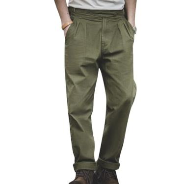 Imagem de Snoly Calça masculina retrô primavera verão algodão afunilado perna lisa frente chino calça reta western gurkha, Exército, M