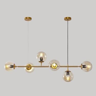 Imagem de Luminária Pendente Moderna Jabuticaba Dourada com 6 Vidros Ambar Bocal E27, 15cm Diâmetro A10