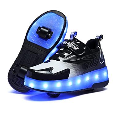 Imagem de BFOEL Tênis esportivo Spider Roller Skates Light Up com LED recarregável USB para meninos e meninas, crianças, aniversário, Ação de Graças, Natal, melhor presente, 812_preto, branco, 5 Big Kid