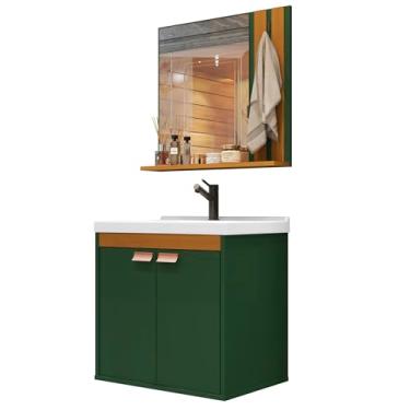 Imagem de Conjunto Armário Gabinete Com Cuba E Espelho Para Banheiro (Verde Oliva)
