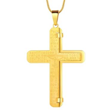 Imagem de Hipunk Colar com cruz e versículo da Bíblia – Colar masculino de aço inoxidável com pingente de cruz com cruz e cruz crucifixo de Filipenses Jesus colar giratório para mulheres, Aço inoxidável, Sem